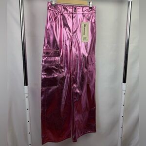 NWT No Boundaries Pink Metallic Cargo Wide Leg Pants | Size S 4-6